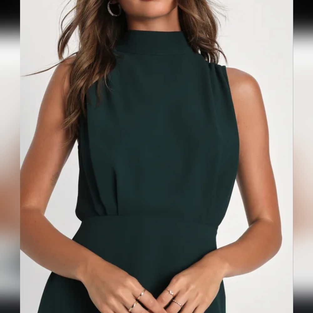 Lulus Classic Elegance Emerald Chiffon Sleeveless Mock Neck Maxi Dress - Picture 4 of 6